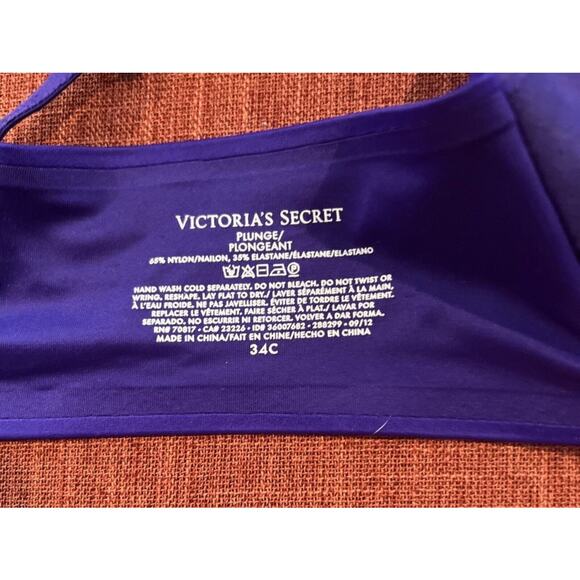 VICTORIA’S SECRET Plunge Satin Midnight Blue W/ Padded Bra Size 34C - Picture 9 of 10